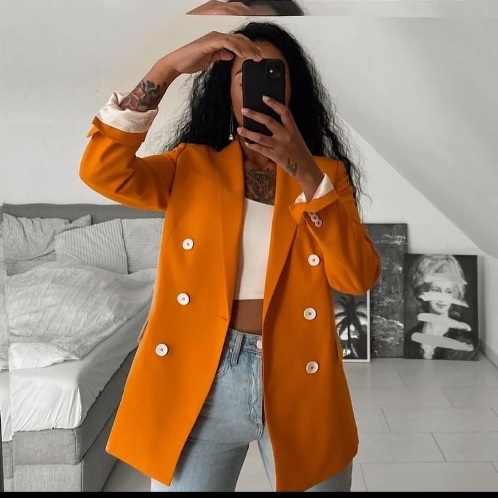 Zara contrast button orange blazer - Picture 11 of 12